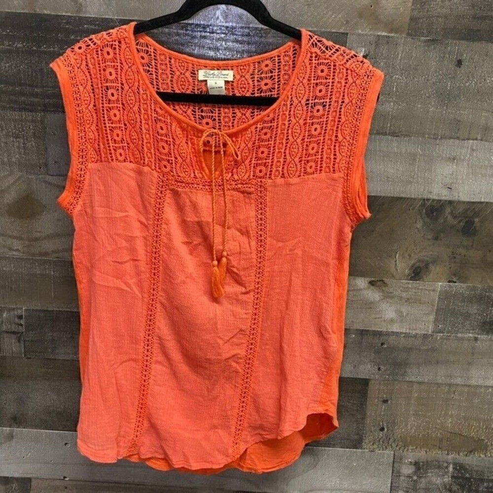 Lucky Brand womens orange knit tank top with tie neck size S